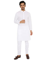 WHITE REGULAR FIT KURTA  PYJAMA SET WITH DIAMOND THREAD EMBRIODERY