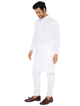 WHITE REGULAR FIT KURTA  PYJAMA SET WITH DIAMOND THREAD EMBRIODERY