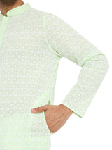 PISTA GREEN REGULAR FIT KURTA WITH WHITE THREAD EMBRIODERY