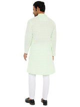 PISTA GREEN REGULAR FIT KURTA WITH WHITE THREAD EMBRIODERY