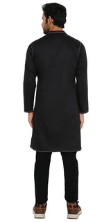 JET BLACK LONG ZIPPER KURTA WITH PATCH POCKET ELEMENT