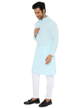 OLYMPIC BLUE REGULAR FIT KURTA WITH WHITE THREAD EMBRIODERY