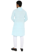 OLYMPIC BLUE REGULAR FIT KURTA WITH WHITE THREAD EMBRIODERY