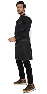 JET BLACK LONG ZIPPER BLACK KURTA WITH 3 POCKET SHACKET SET