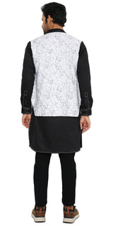 JET BLACK LONG ZIPPER BLACK KURTA WITH 3 POCKET SHACKET SET