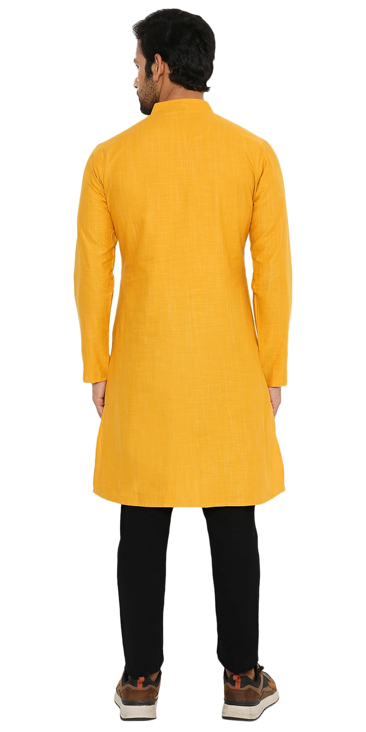 OCHRE REGULAR FIT KURTA WITH LANDSCAPE EMBRIODERY