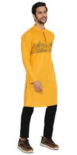 OCHRE REGULAR FIT KURTA WITH LANDSCAPE EMBRIODERY