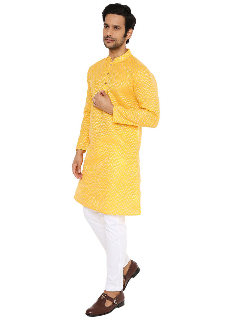 SPECTRA YELLOW ZARI WOVEN KURTA WITH CHEVRON DESIGN