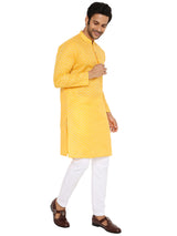 SPECTRA YELLOW ZARI WOVEN KURTA WITH CHEVRON DESIGN