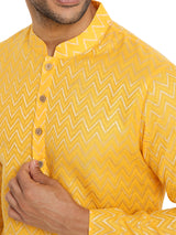 SPECTRA YELLOW ZARI WOVEN KURTA WITH CHEVRON DESIGN