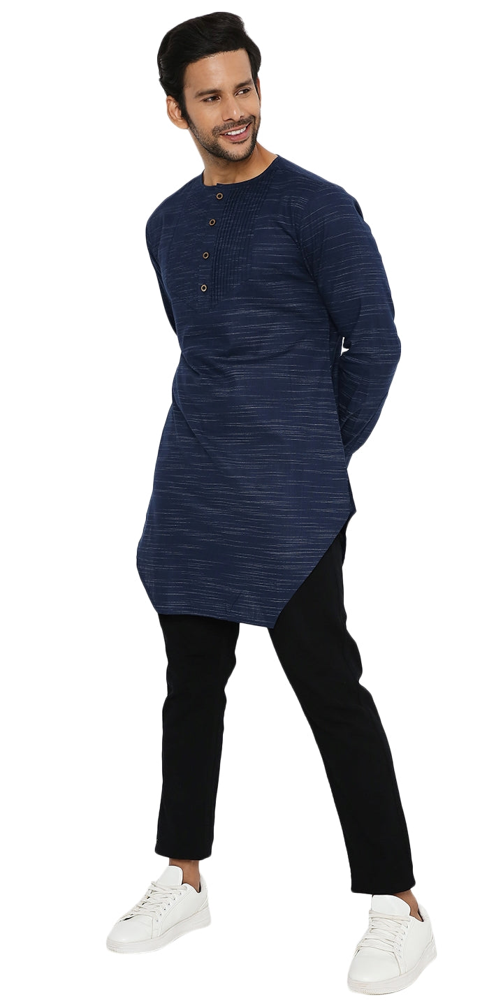 NAVY BLUE ASYMETRIC KURTA SET WITH 3 POCKET ZIPPER SHACKET