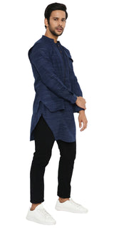 NAVY BLUE ASYMETRIC KURTA SET WITH 3 POCKET ZIPPER SHACKET