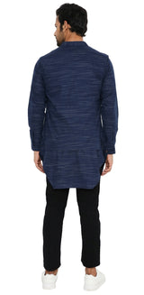 NAVY BLUE ASYMETRIC KURTA SET WITH 3 POCKET ZIPPER SHACKET