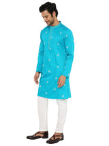 MIDNIGHT GREEN SATIN EMBRIODERED KURTA WITH NECK DETAILING