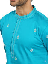 MIDNIGHT GREEN SATIN EMBRIODERED KURTA WITH NECK DETAILING