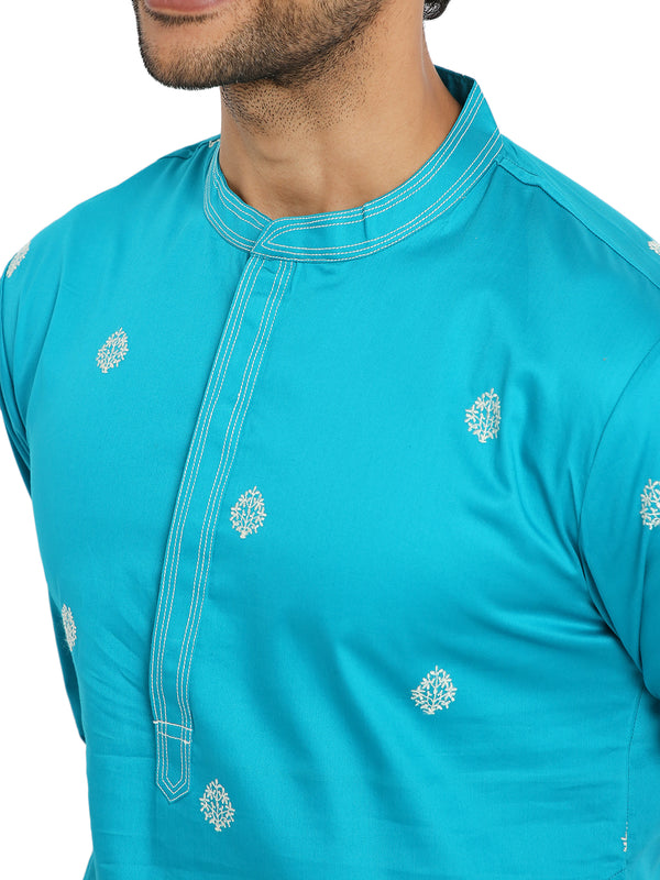 MIDNIGHT GREEN SATIN EMBRIODERED KURTA WITH NECK DETAILING