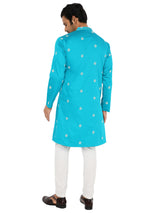 MIDNIGHT GREEN SATIN EMBRIODERED KURTA WITH NECK DETAILING