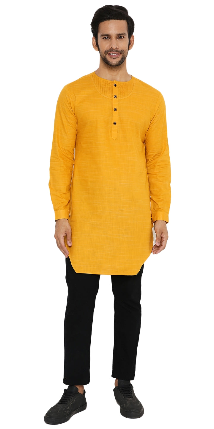 YELLOW ASYMETRIC KURTA SET WITH 3 POCKET ZIPPER SHACKET
