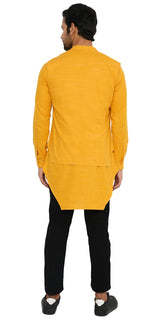 YELLOW ASYMETRIC KURTA SET WITH 3 POCKET ZIPPER SHACKET