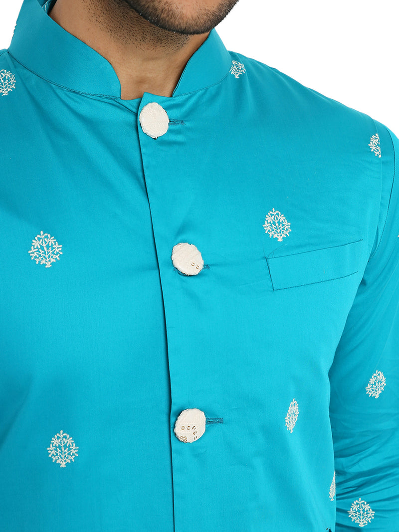 MIDNIGHT GREEN SATIN EMBRIODERED KURTA BANDI SET