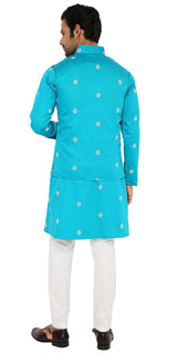 MIDNIGHT GREEN SATIN EMBRIODERED KURTA BANDI SET