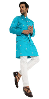 MIDNIGHT GREEN SATIN EMBRIODERED KURTA BANDI SET