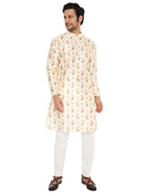 Front view of Be Desi paisley printed silk kurta for men for wedding occassions
