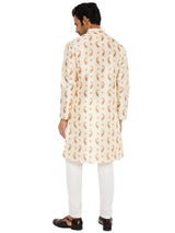 Back view of Be Desi men's paisley printed silk kurta in cream color