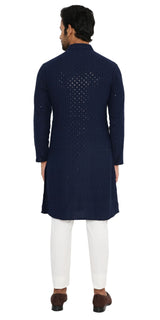 ULTRAMARINE BLUE SEQUINS & THREAD EMBRIODERED KURTA PYJAMA SET