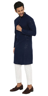 ULTRAMARINE BLUE SEQUINS & THREAD EMBRIODERED KURTA PYJAMA SET