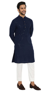 ULTRAMARINE BLUE SEQUINS & THREAD EMBRIODERED KURTA PYJAMA SET