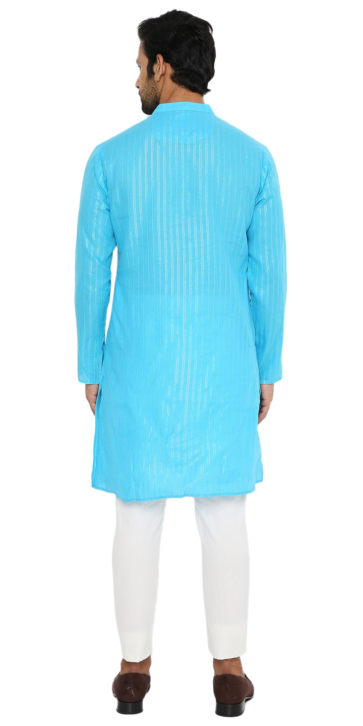 CANDYBLUE COTTON BOLD STRIPED ZARI LONG KURTA