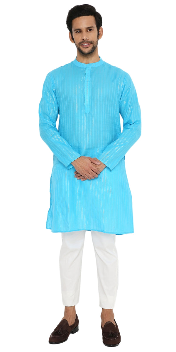 CANDYBLUE COTTON BOLD STRIPED ZARI LONG KURTA