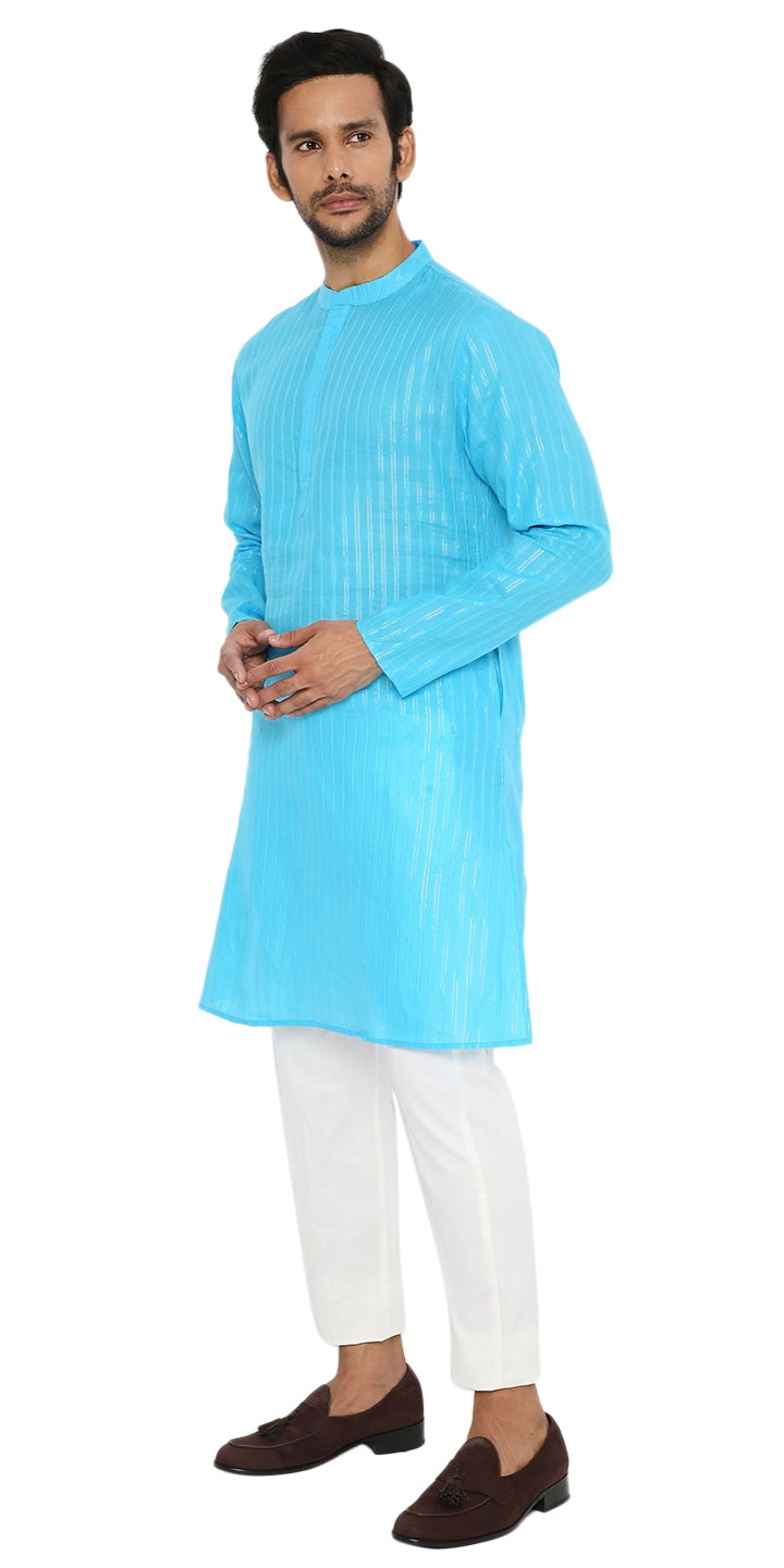 CANDYBLUE COTTON BOLD STRIPED ZARI LONG KURTA