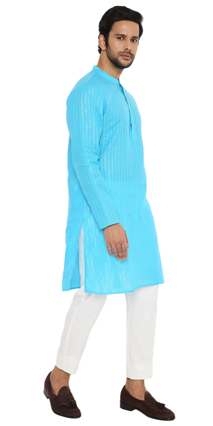 CANDYBLUE COTTON BOLD STRIPED ZARI LONG KURTA