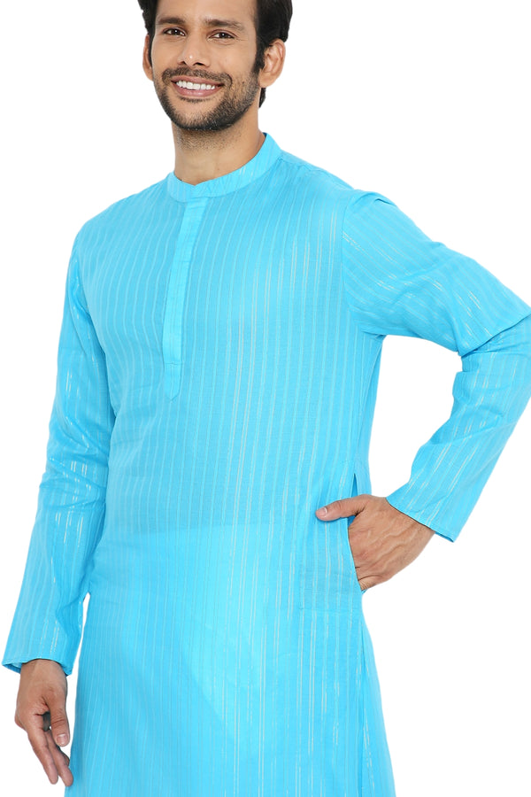 CANDYBLUE COTTON BOLD STRIPED ZARI LONG KURTA