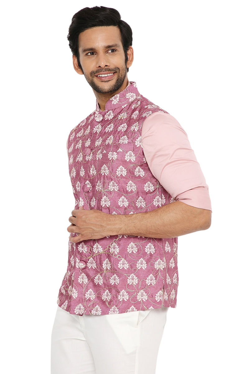 DUSTY PINK COTTON SILK BANDI WITH GOLD ZARI EMBRIODERY