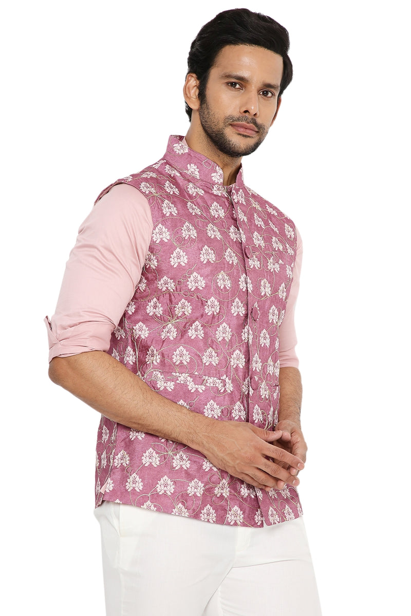 DUSTY PINK COTTON SILK BANDI WITH GOLD ZARI EMBRIODERY