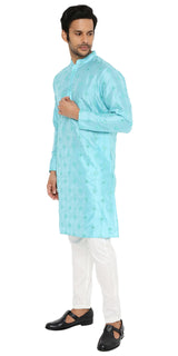 FIROZI BLUE MIRROR ABLA SILK KURTA WITH EMBROIDERY