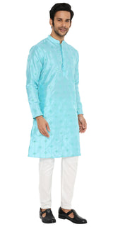 FIROZI BLUE MIRROR ABLA SILK KURTA WITH EMBROIDERY