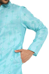 FIROZI BLUE MIRROR ABLA SILK KURTA WITH EMBROIDERY