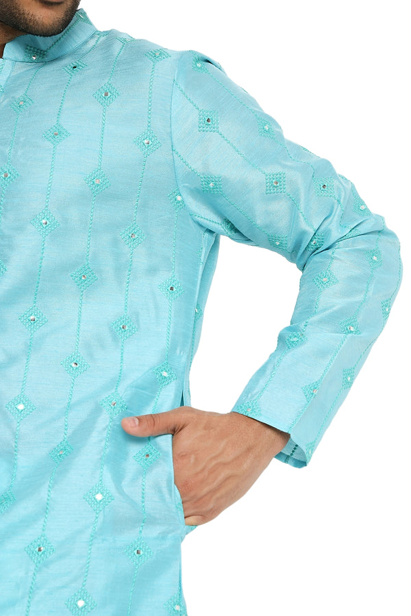 FIROZI BLUE MIRROR ABLA SILK KURTA WITH EMBROIDERY