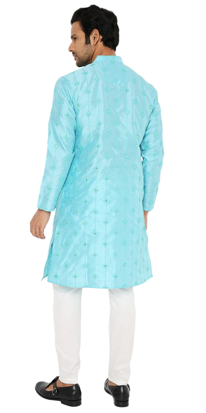 FIROZI BLUE MIRROR ABLA SILK KURTA WITH EMBROIDERY