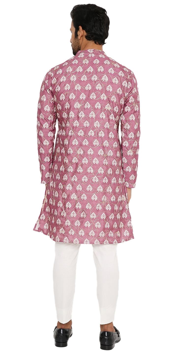 DUSTY PINK COTTON SILK KURTA PYJAMA SET WITH GOLD ZARI EMBRIODERY