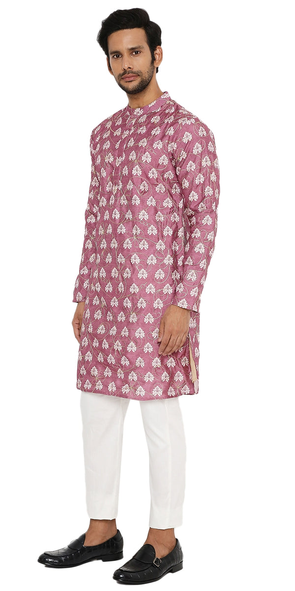 DUSTY PINK COTTON SILK KURTA PYJAMA SET WITH GOLD ZARI EMBRIODERY