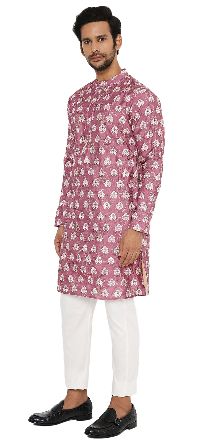 DUSTY PINK COTTON SILK KURTA PYJAMA SET WITH GOLD ZARI EMBRIODERY
