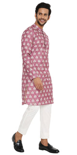 DUSTY PINK COTTON SILK KURTA PYJAMA SET WITH GOLD ZARI EMBRIODERY