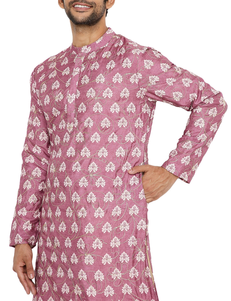 DUSTY PINK COTTON SILK KURTA 3 PC SET WITH GOLD ZARI EMBRIODERY