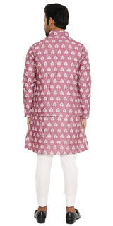 DUSTY PINK COTTON SILK KURTA 3 PC SET WITH GOLD ZARI EMBRIODERY