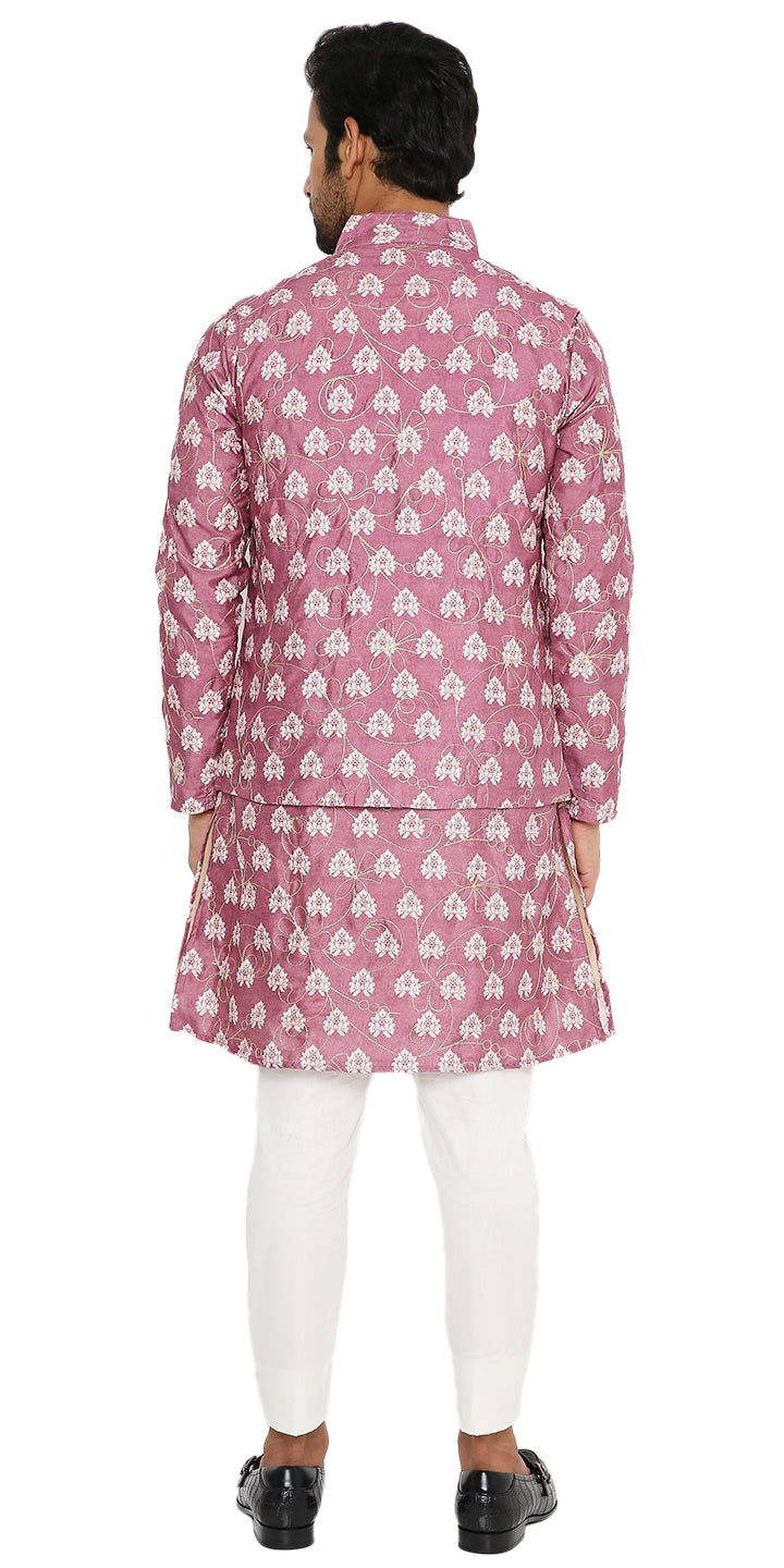 DUSTY PINK COTTON SILK KURTA 3 PC SET WITH GOLD ZARI EMBRIODERY